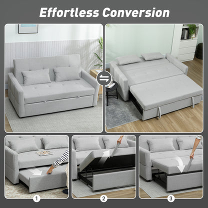 2 Seater Sofa Bed, Convertible Pull Out Bed Settee, Light Grey