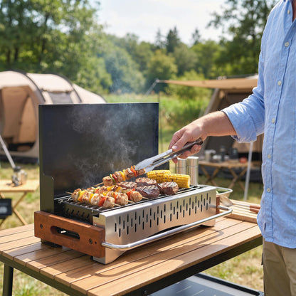 Charcoal BBQ Grill Folding Barbecue Grill for Camping Black