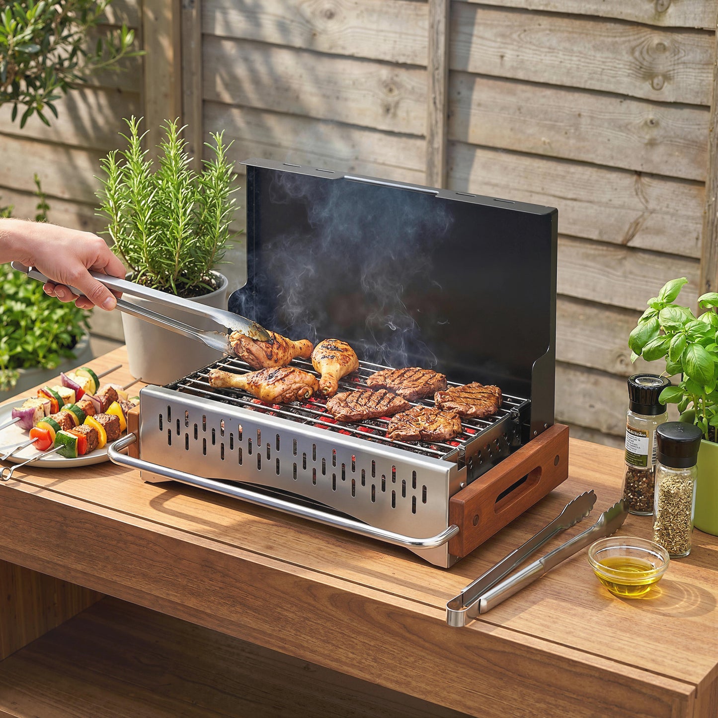 Charcoal BBQ Grill Folding Barbecue Grill for Camping Black