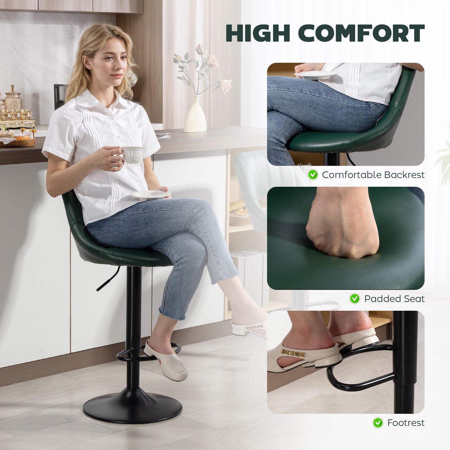 Barstools Set of 2, Dining Stools with Backrest and Footrest