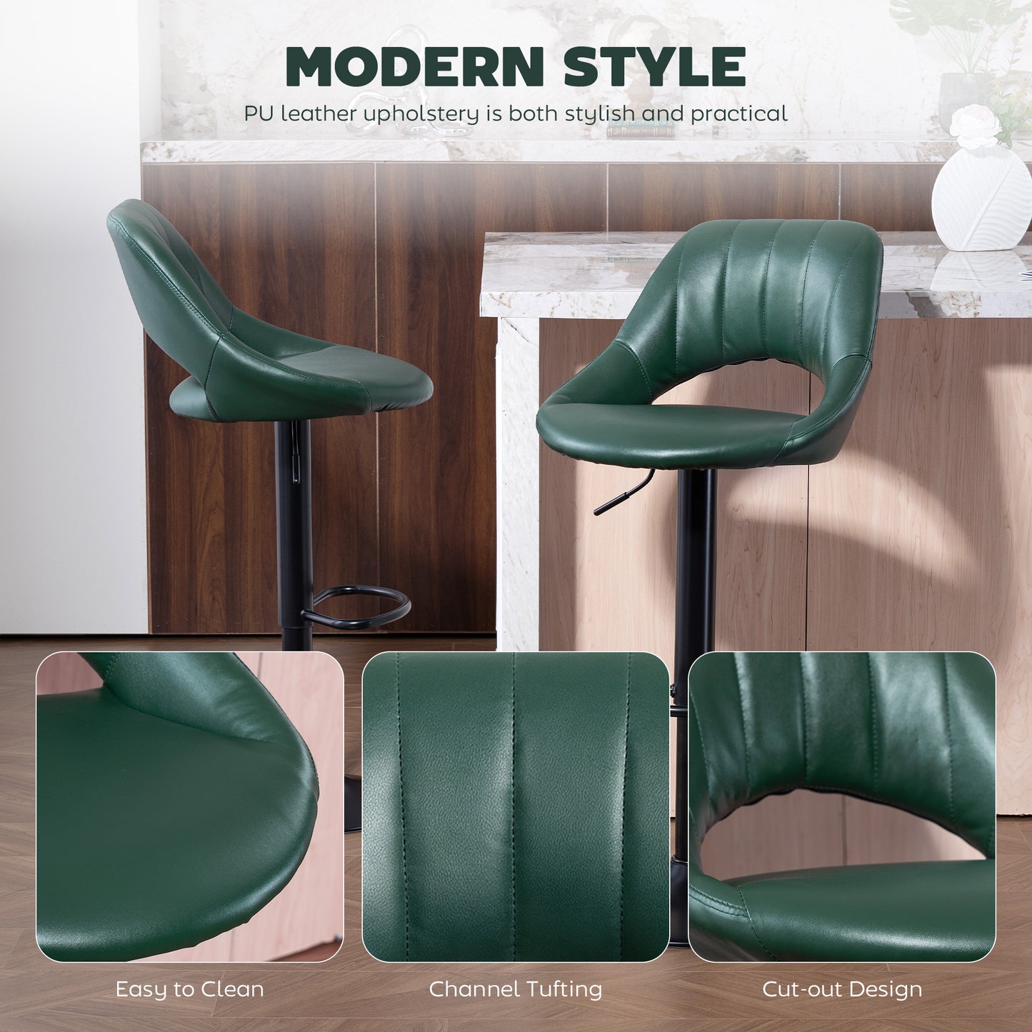 Barstools Set of 2, Dining Stools with Backrest and Footrest