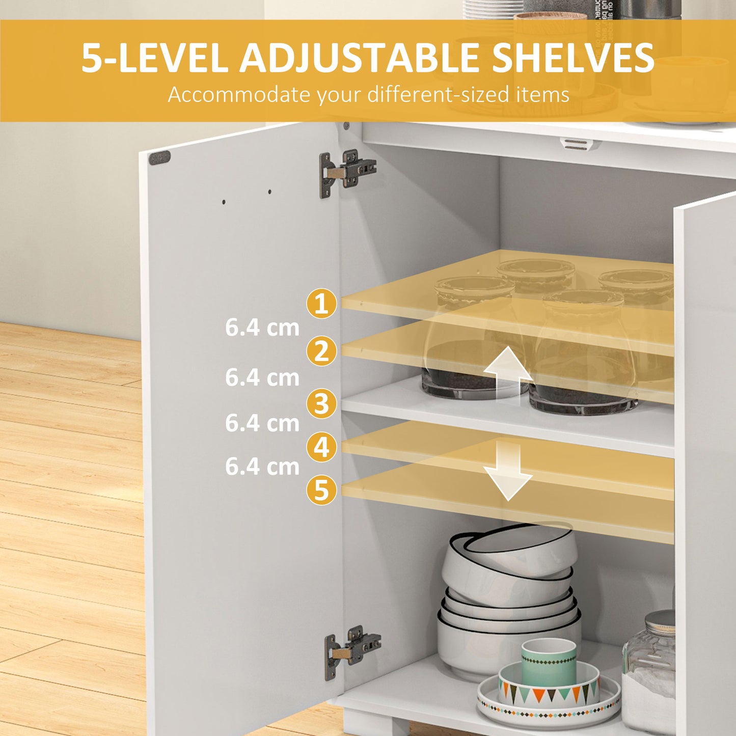 Modern Sideboard Kitchen Storage Cabinet with 2 Drawers and Shelves