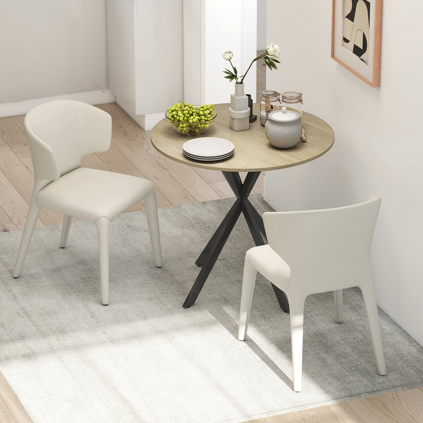80cm Round Dining Table, Industrial Kitchen Table with Steel Legs