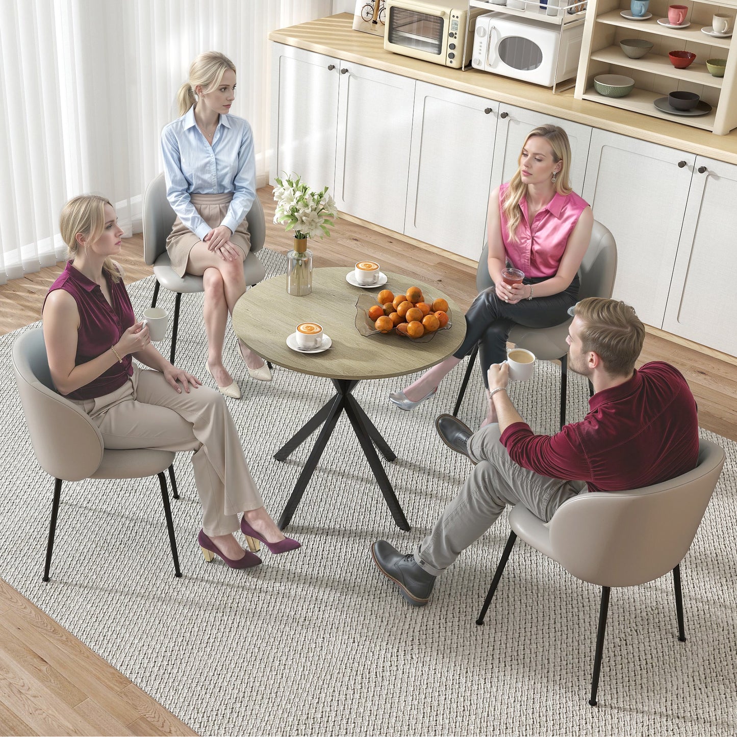 80cm Round Dining Table, Industrial Kitchen Table with Steel Legs