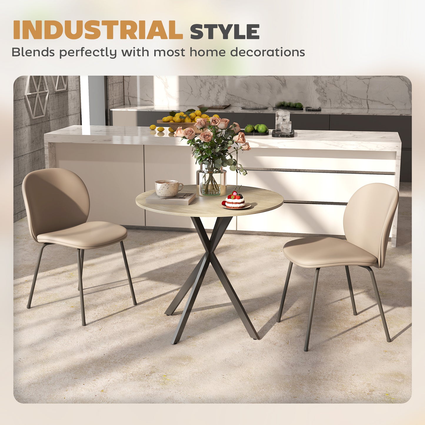 80cm Round Dining Table, Industrial Kitchen Table with Steel Legs