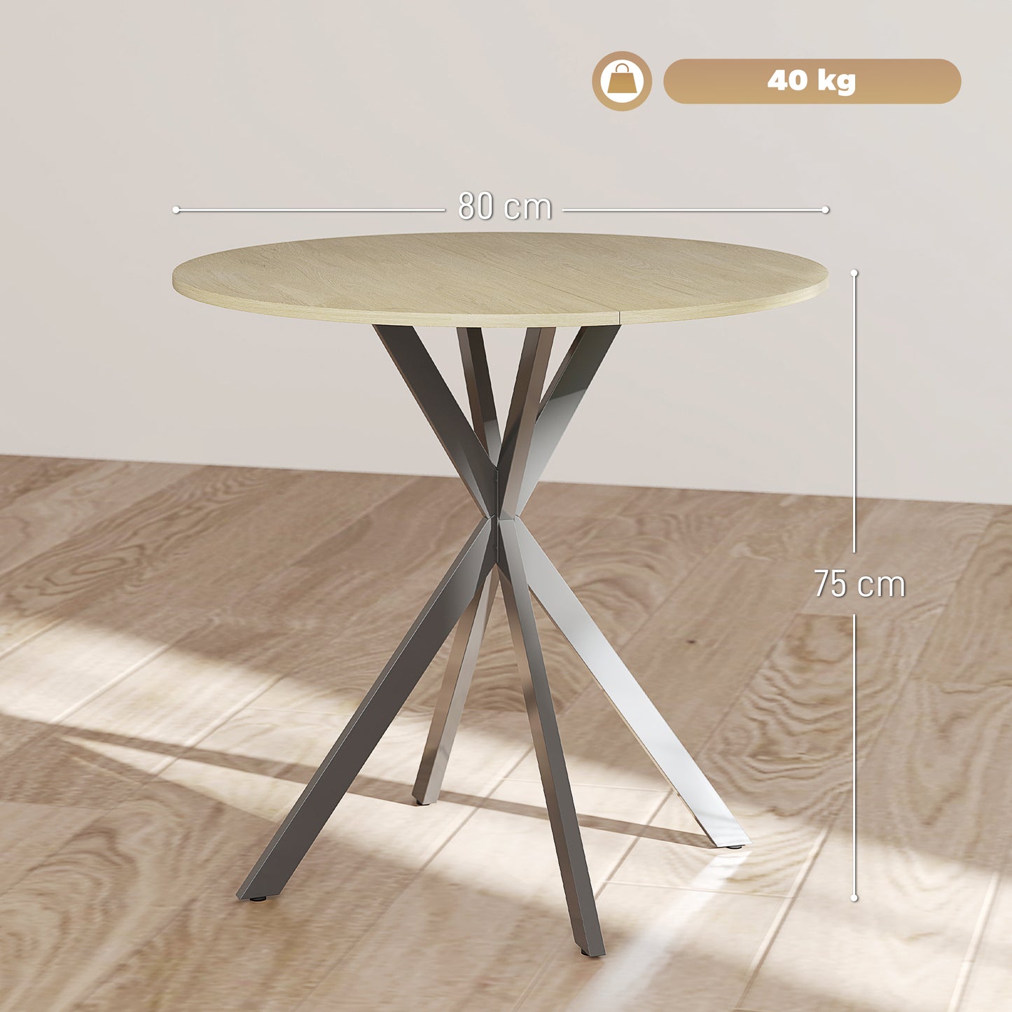 80cm Round Dining Table, Industrial Kitchen Table with Steel Legs