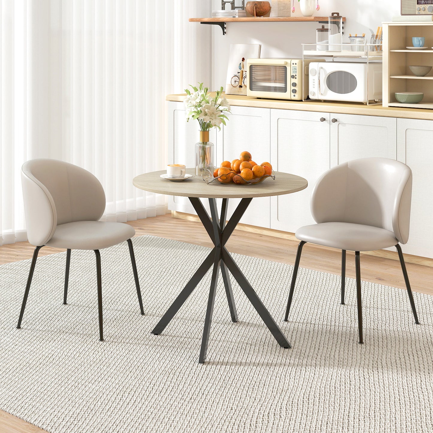 80cm Round Dining Table, Industrial Kitchen Table with Steel Legs