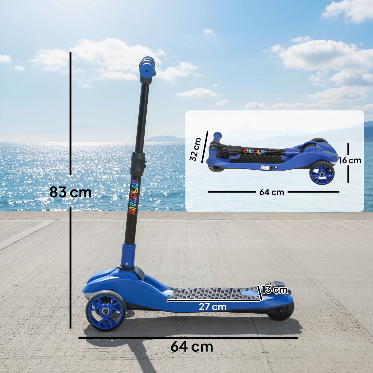 Electric Scooter for Age 6-10, 3 Wheel Foldable Kids Scooter, Blue