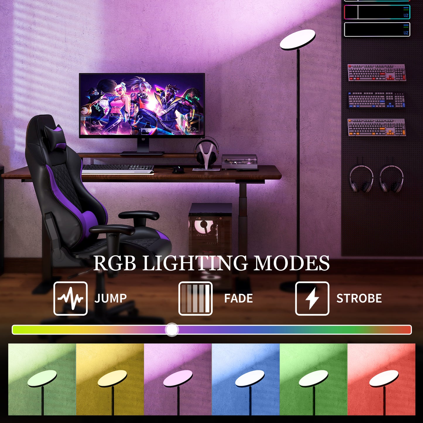 RGB Floor Lamp with Rotatable Head, Modern Standing Lamp, Black
