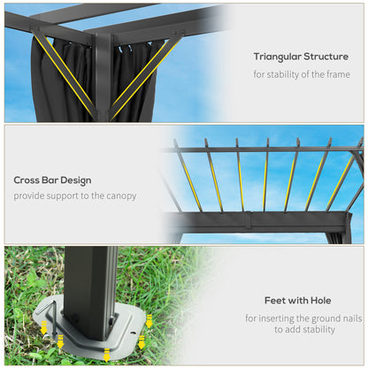 3.6 x 3 m Aluminium Pergola with Retractable Roof Canopy, Curtains