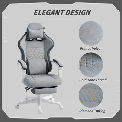 Printed Velvet Computer Recliner Chair with Adjustable Height, Grey