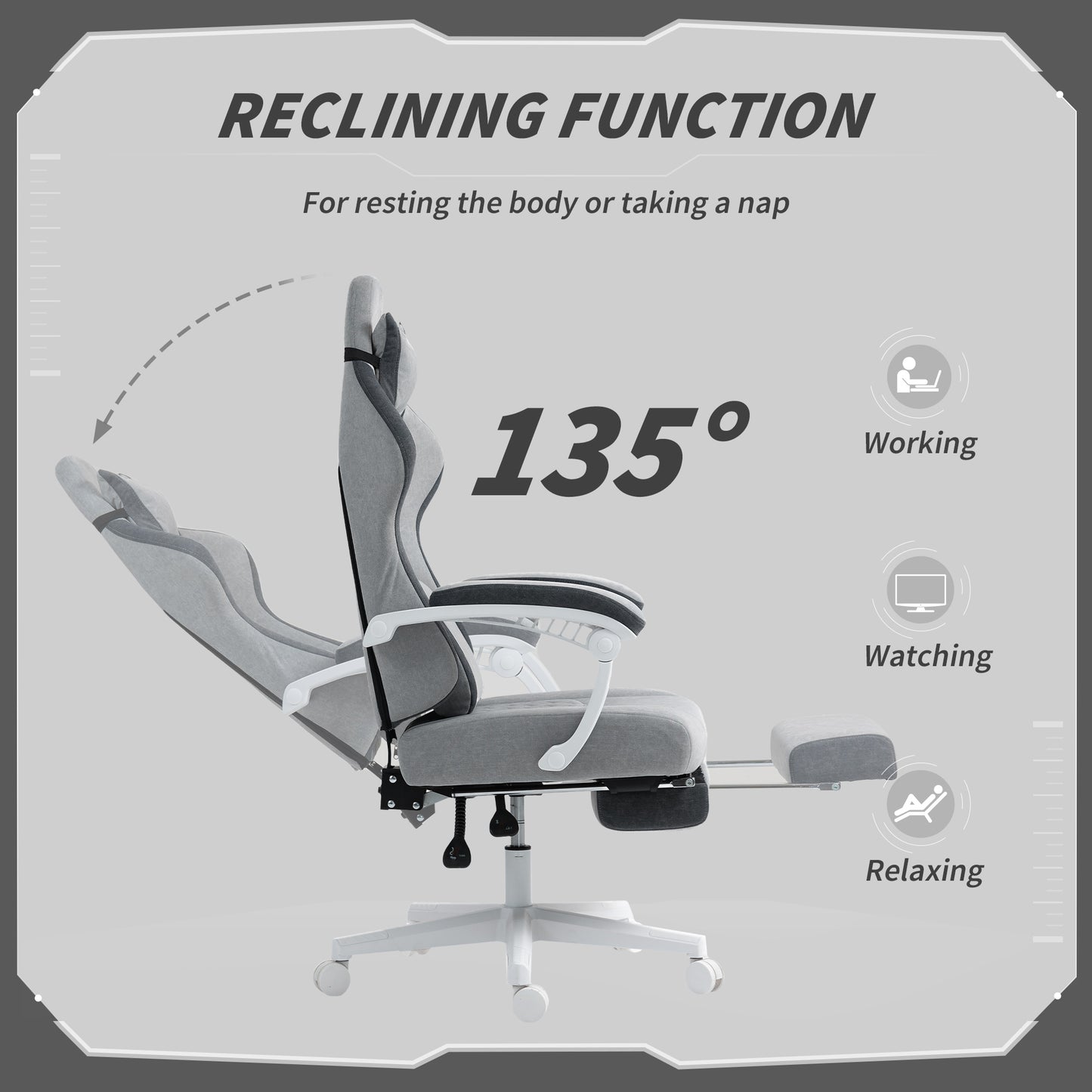 Printed Velvet Computer Recliner Chair with Adjustable Height, Grey