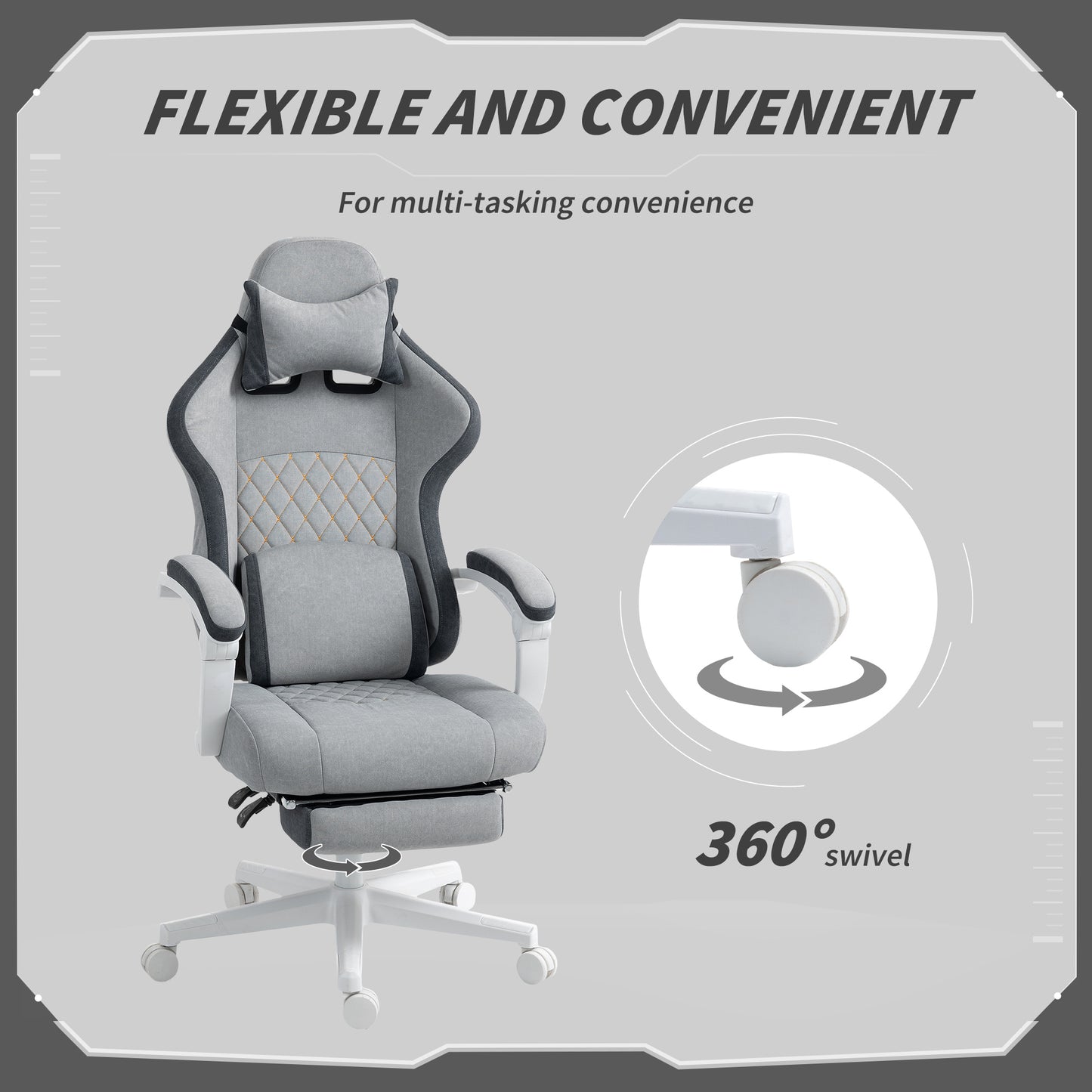 Printed Velvet Computer Recliner Chair with Adjustable Height, Grey