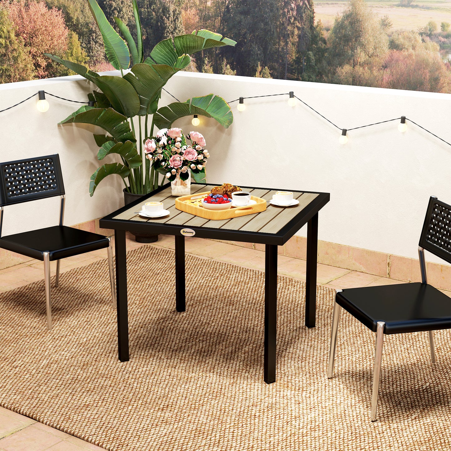 Garden Table for 4 Person with 5.4cm Parasol Hole, Brown
