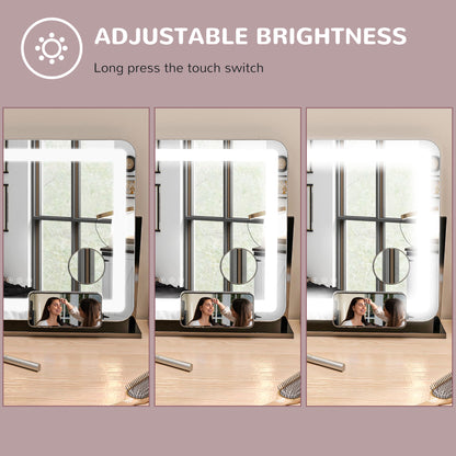 Dimmable Lighted Makeup Mirror with Magnifier, USB Port, 360° Rotation