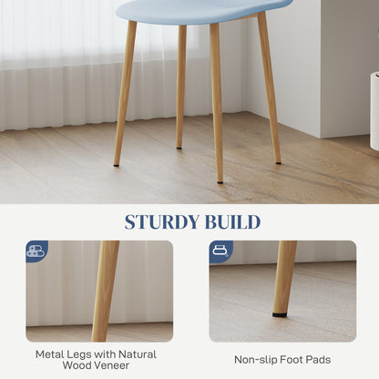 Dining Chairs Set of 4 w/ Curved Back, Steel Legs, Light Blue