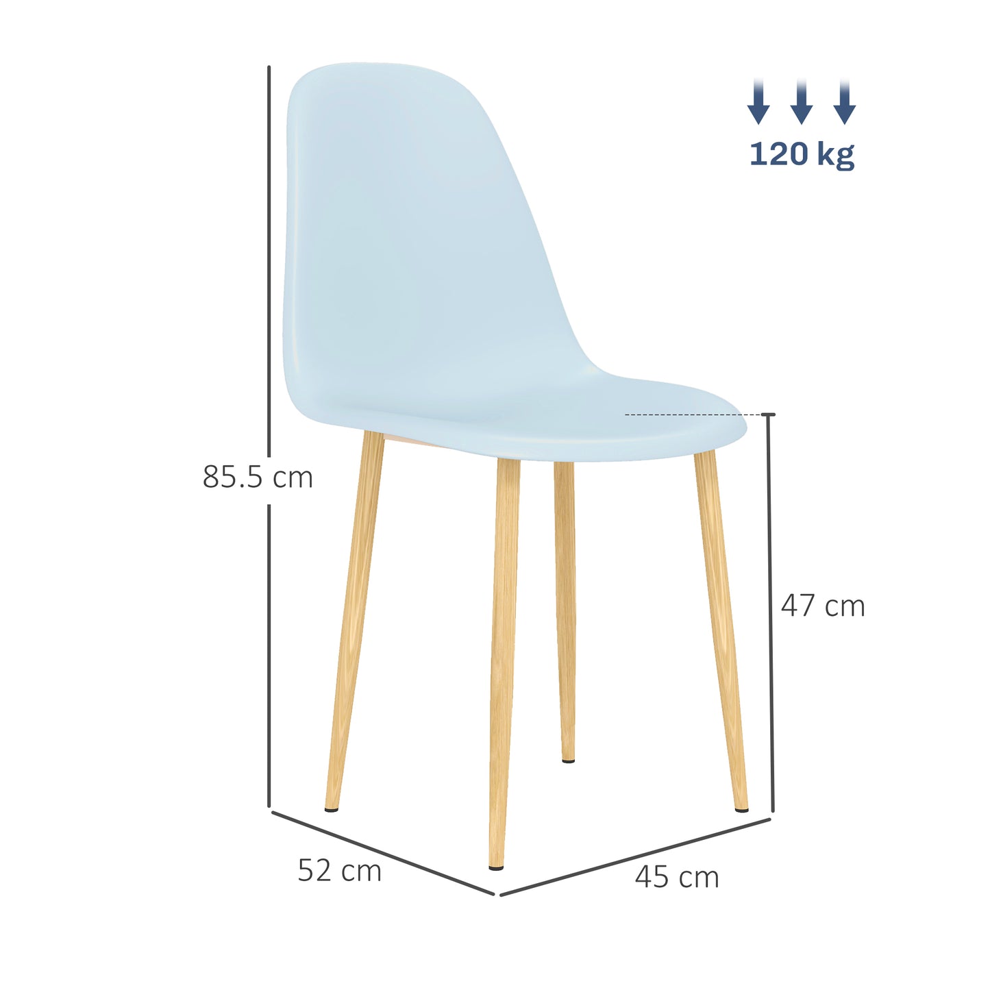Dining Chairs Set of 4 w/ Curved Back, Steel Legs, Light Blue