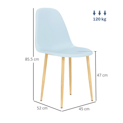 Dining Chairs Set of 4 w/ Curved Back, Steel Legs, Light Blue