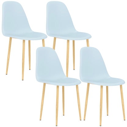 Dining Chairs Set of 4 w/ Curved Back, Steel Legs, Light Blue