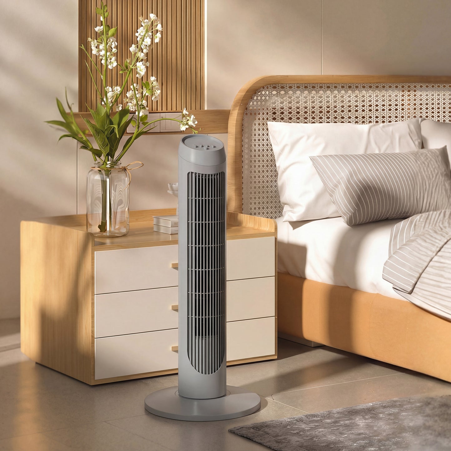 75cm Tower Fan Noise Reduction Wind 3-Level Cool ABS Indoor Grey