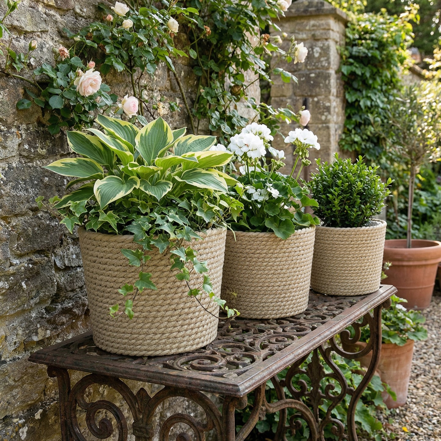 Seagrass Plant Pots Flower Planters Bohemian Style Set of 3 Natural
