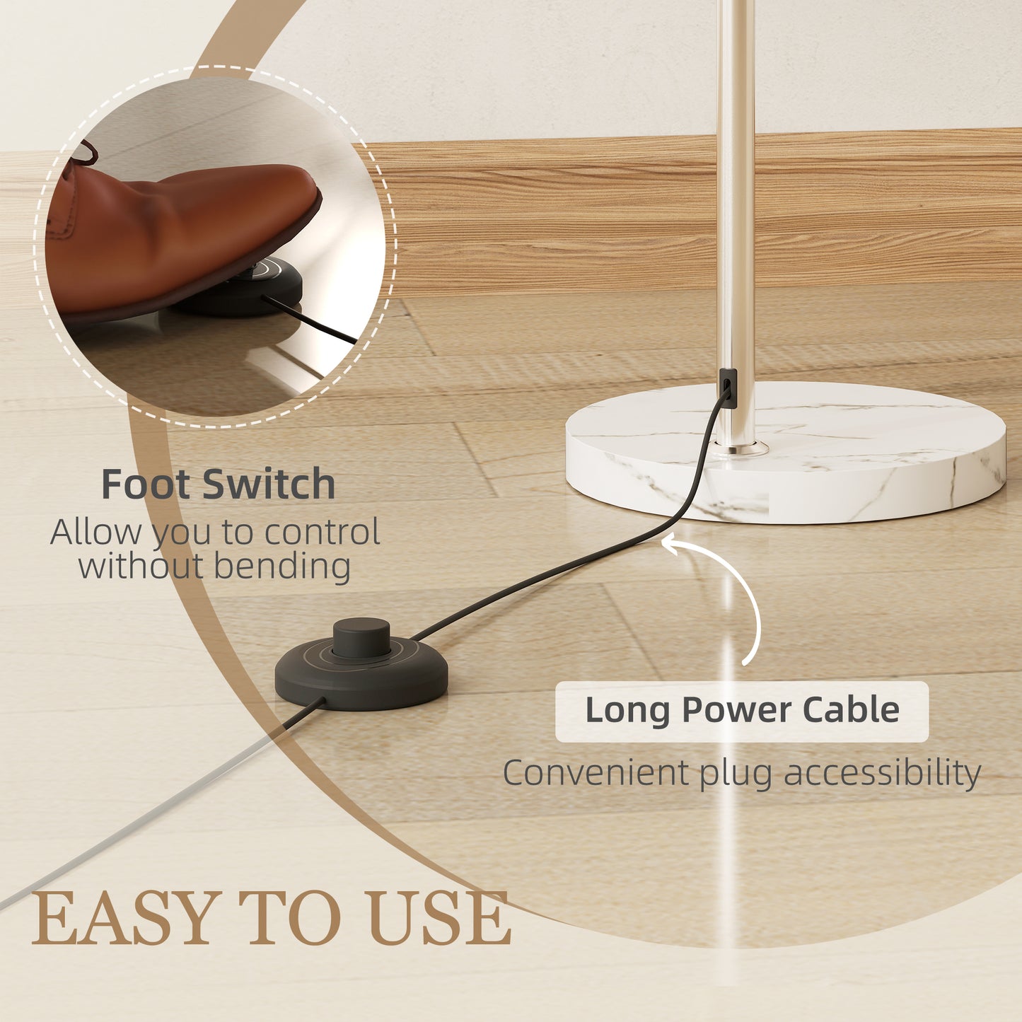 Floor Lamp for Living Room, Modern Standing Lamp with Shade & Foot Switch, Minimalist Tall Pole Lampshade for Bedroom, Office, White