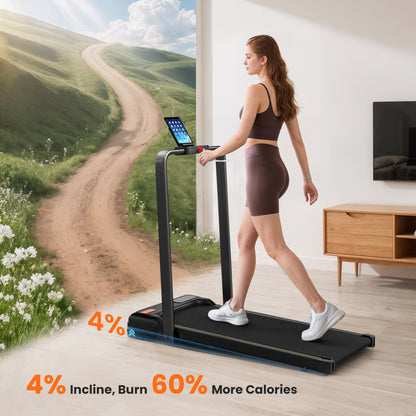 Folding Treadmill Under Desk Walking Pad with 4% Incline, Black