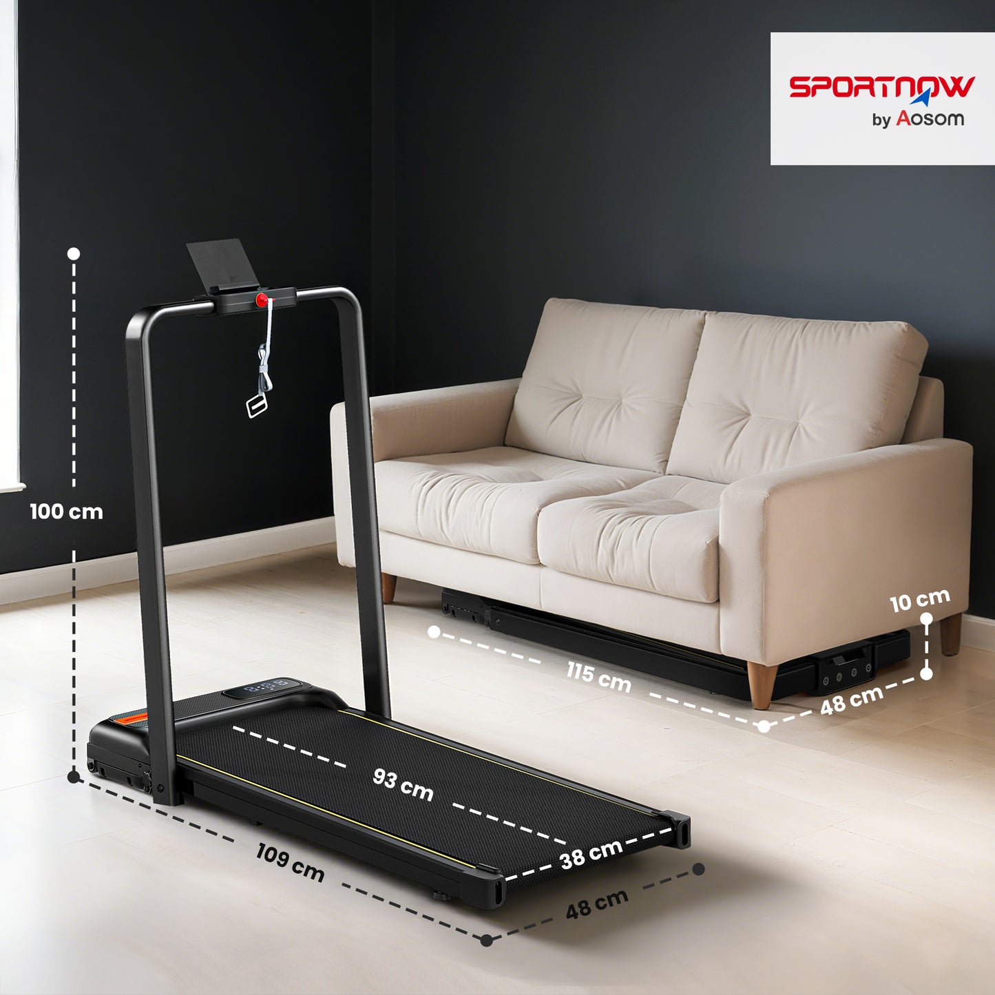 Folding Treadmill Under Desk Walking Pad with 4% Incline, Black