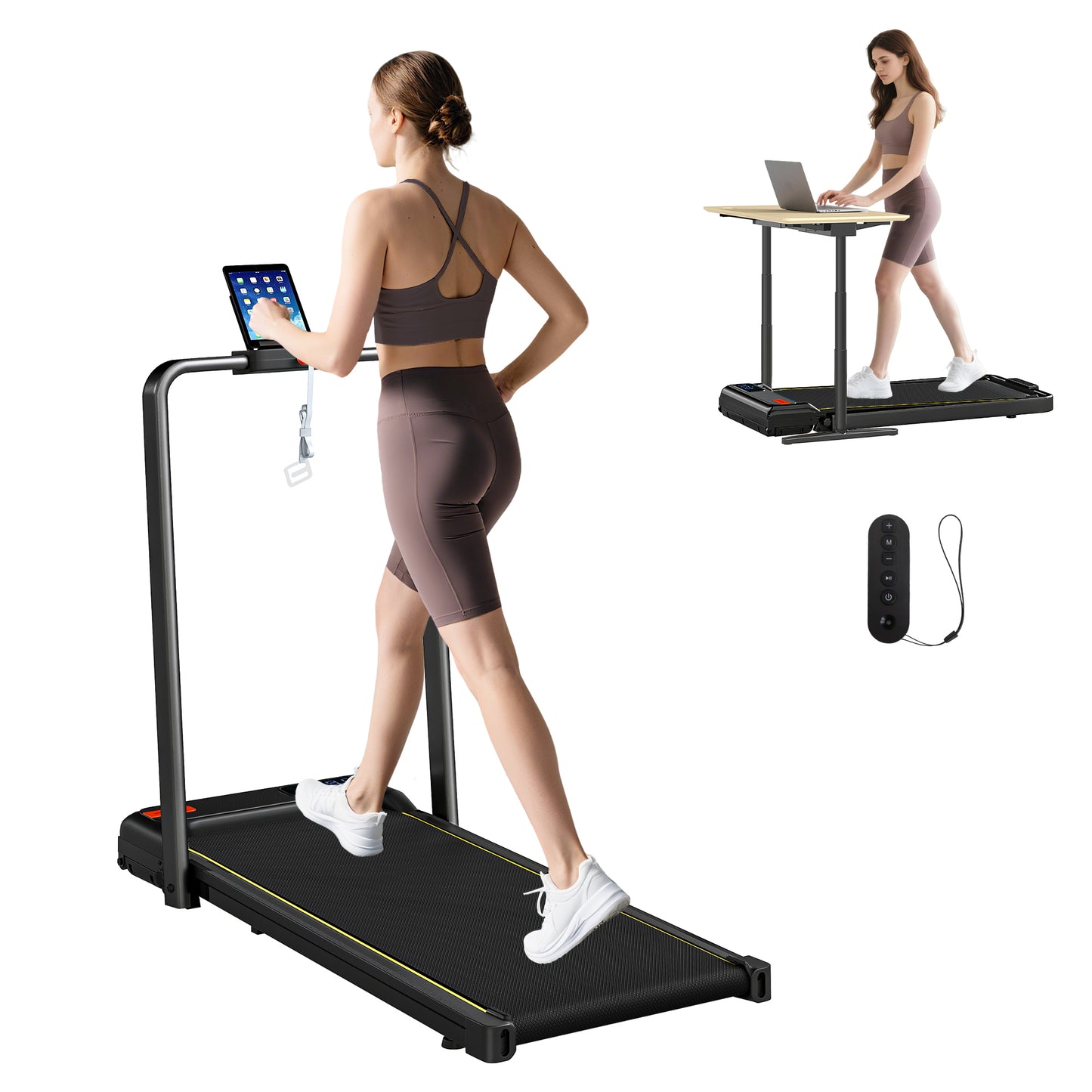 Folding Treadmill Under Desk Walking Pad with 4% Incline, Black