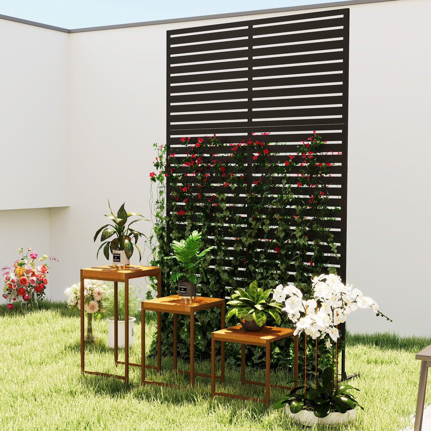 Outdoor Privacy Screen, Freestanding Outdoor Divider, Striped Black