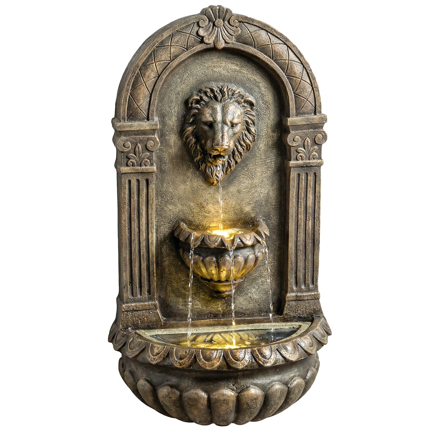 Wall-Mounted Water Fountain, Garden Water Feature with LED Lights