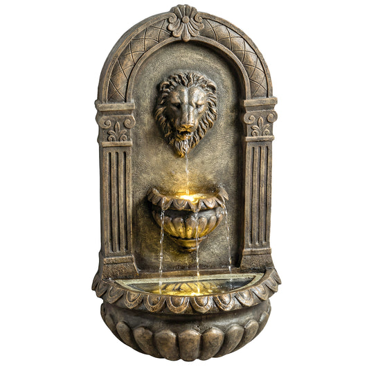 Wall-Mounted Water Fountain, Garden Water Feature with LED Lights