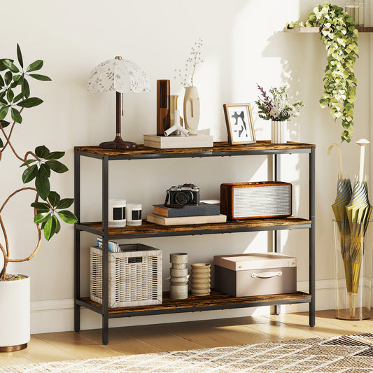 Industrial Console Table with 3-Tier Storage Shelves Rustic Brown