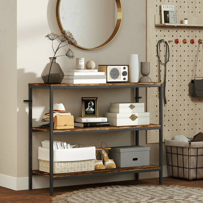 Industrial Console Table with 3-Tier Storage Shelves Rustic Brown