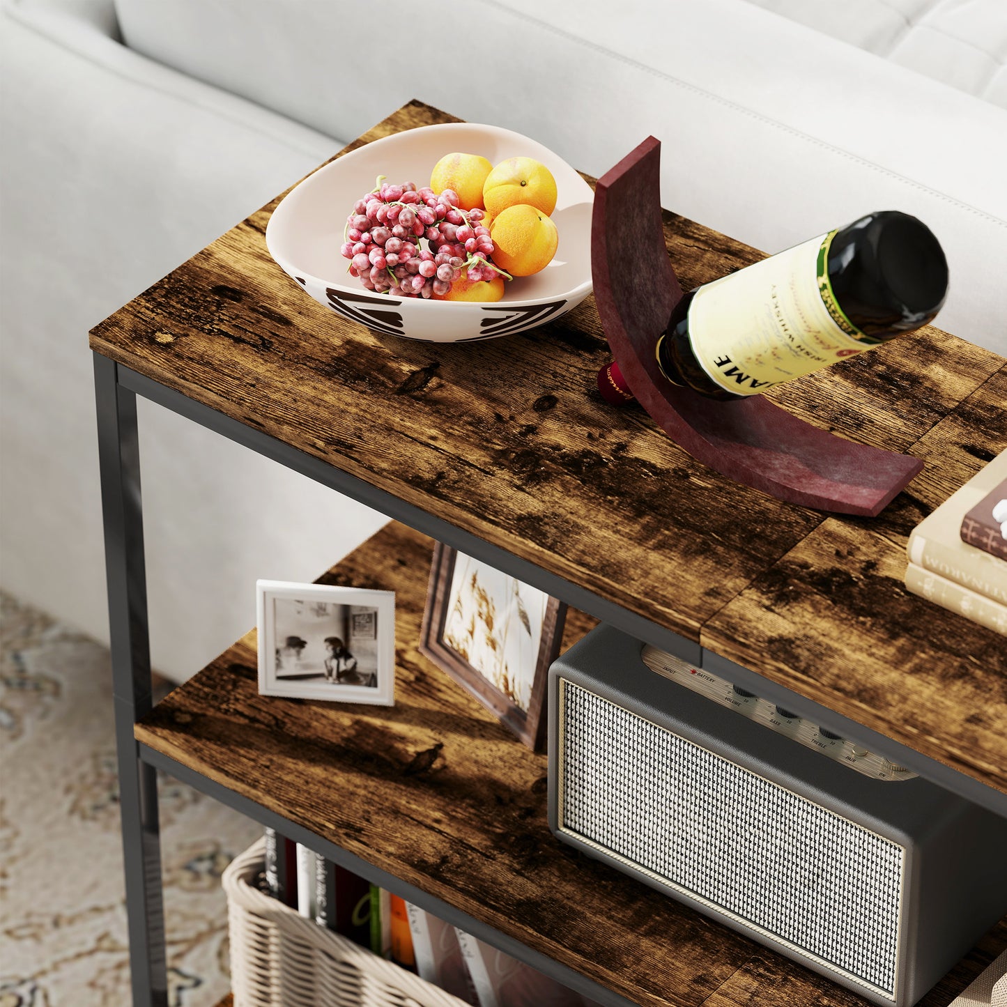 Industrial Console Table with 3-Tier Storage Shelves Rustic Brown