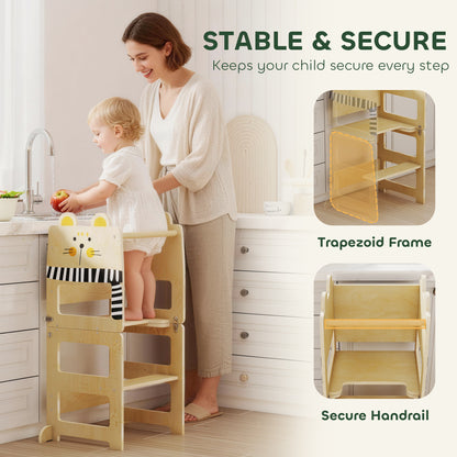 Toddler Step Stool with Chalkboard for Kitchen Counter, Natural