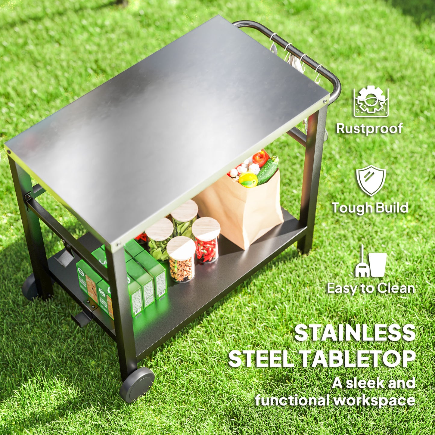 Outdoor BBQ Table with Shelf, Outdoor Kitchen, Charcoal Grey