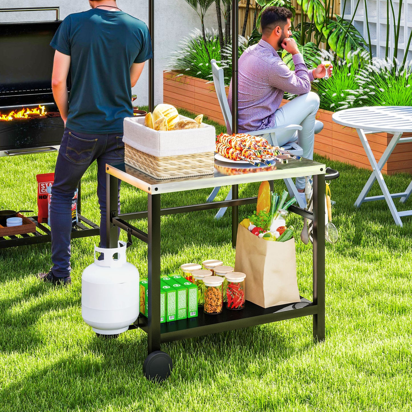 Outdoor BBQ Table with Shelf, Outdoor Kitchen, Charcoal Grey