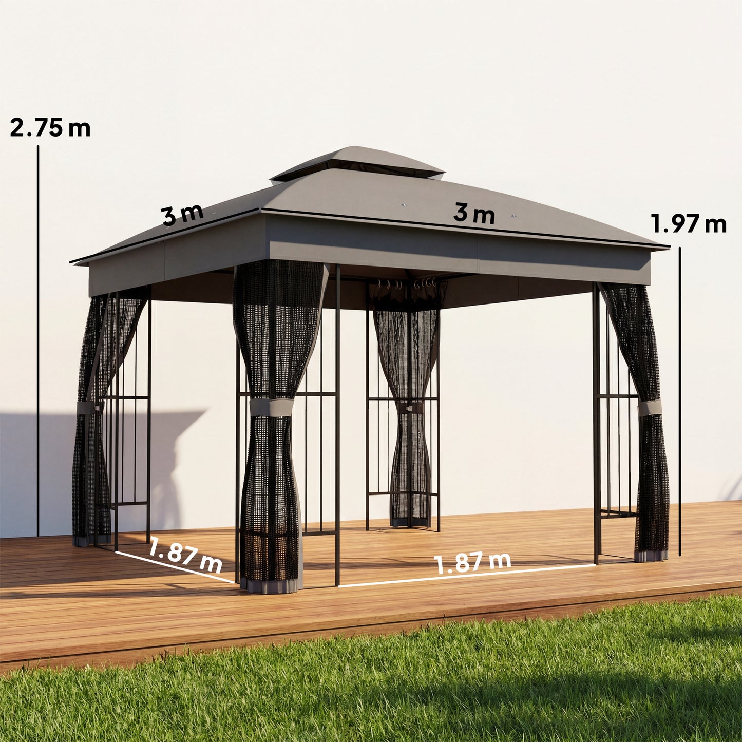 3 x 3 m Garden Gazebo with Shelves, UPF50+ Permanent Gazebo