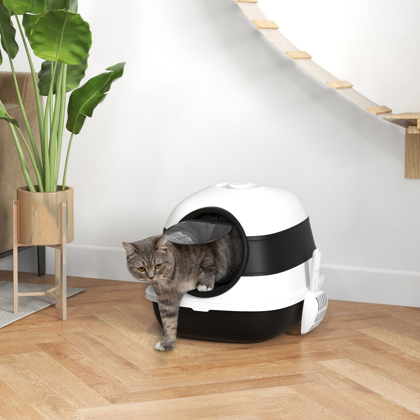 Foldable Cat Litter Tray Hooded Cat Litter Box w/ High Side, Black