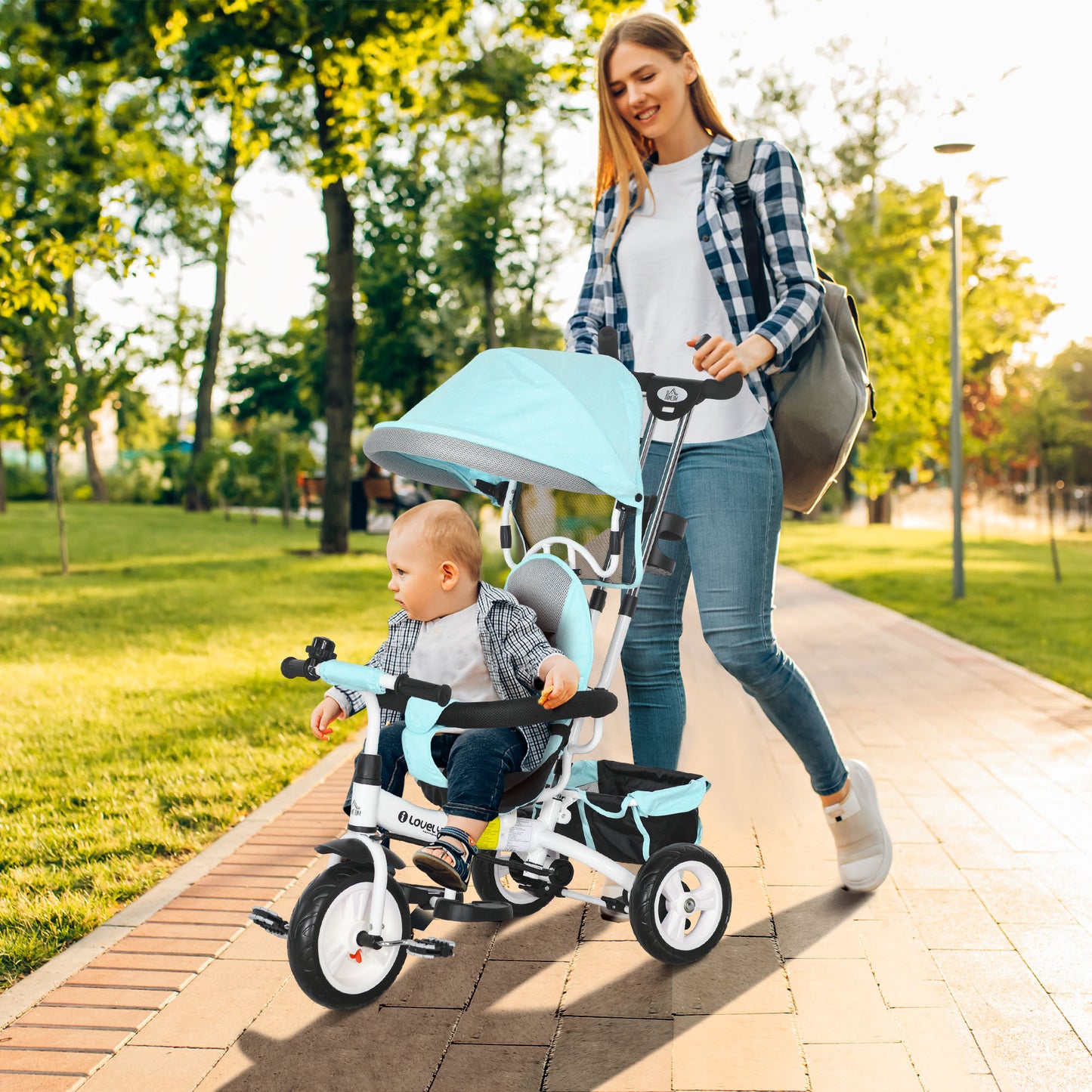 6 in 1 Kids Trike, Stroller with Parent Handle, Green