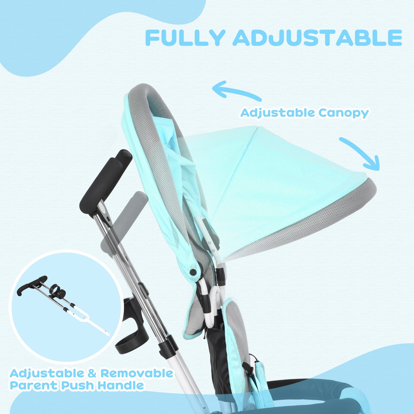 6 in 1 Kids Trike, Stroller with Parent Handle, Green
