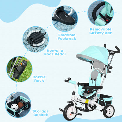 6 in 1 Kids Trike, Stroller with Parent Handle, Green