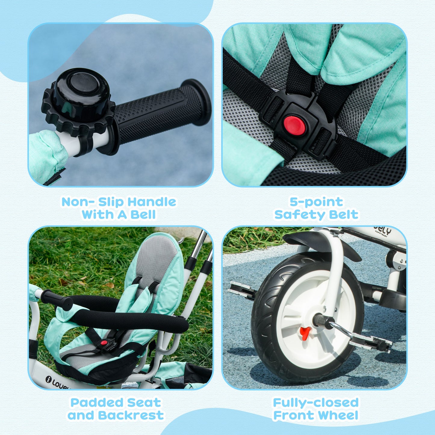 6 in 1 Kids Trike, Stroller with Parent Handle, Green
