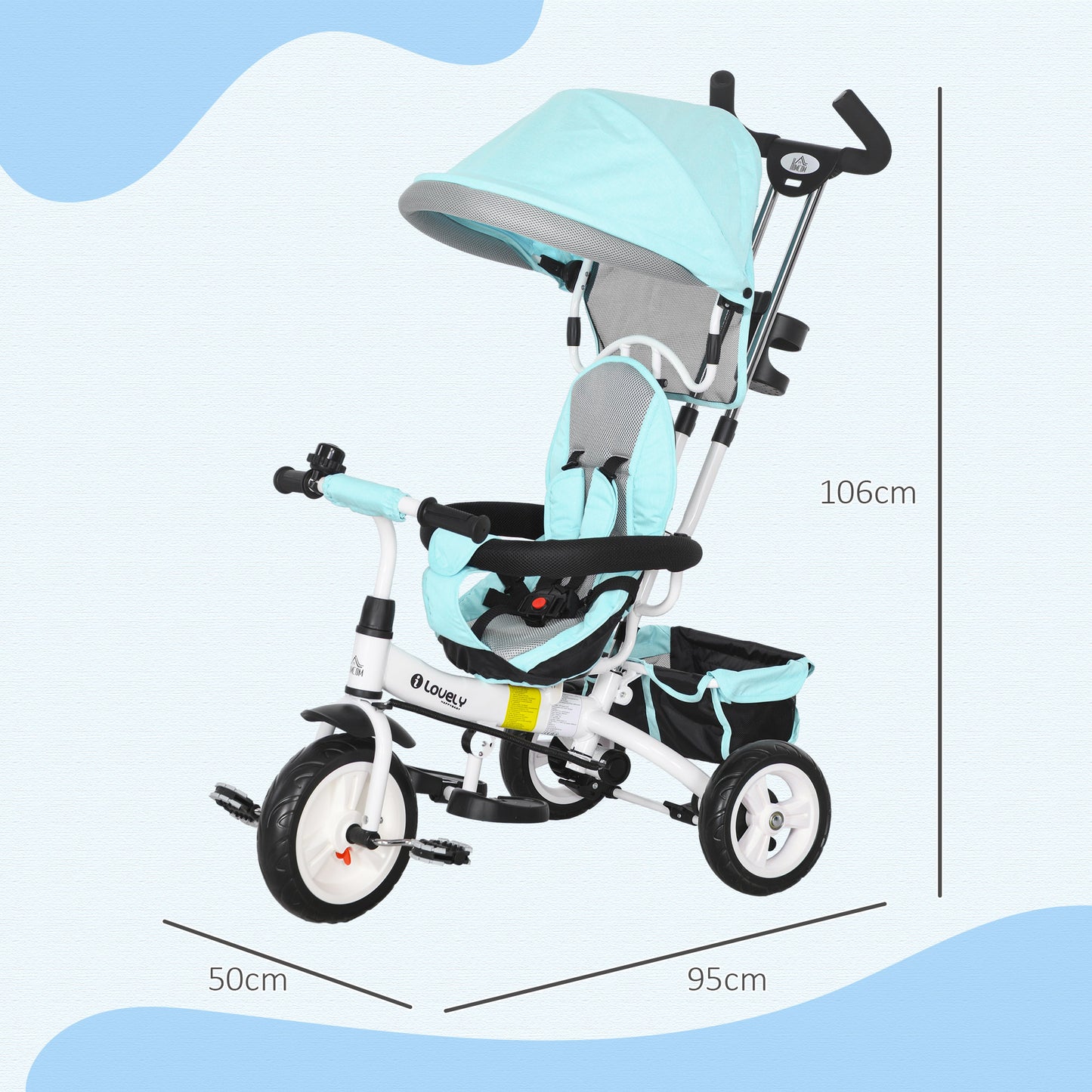 6 in 1 Kids Trike, Stroller with Parent Handle, Green