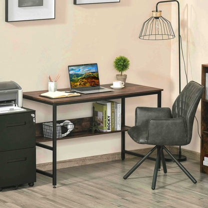 2-Tier Writing Desk Metal Frame Smooth Shelves Storage Shelf Rustic Brown