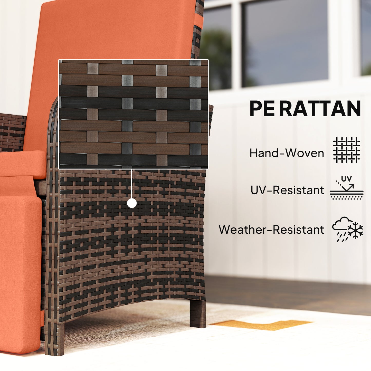 3 Pieces Rattan Bistro Set w/ Adjustable Backrest - Orange