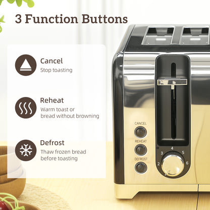 3000W 1.7L Kettle with Retro Thermometer, 4 Slice Toaster Set, Black