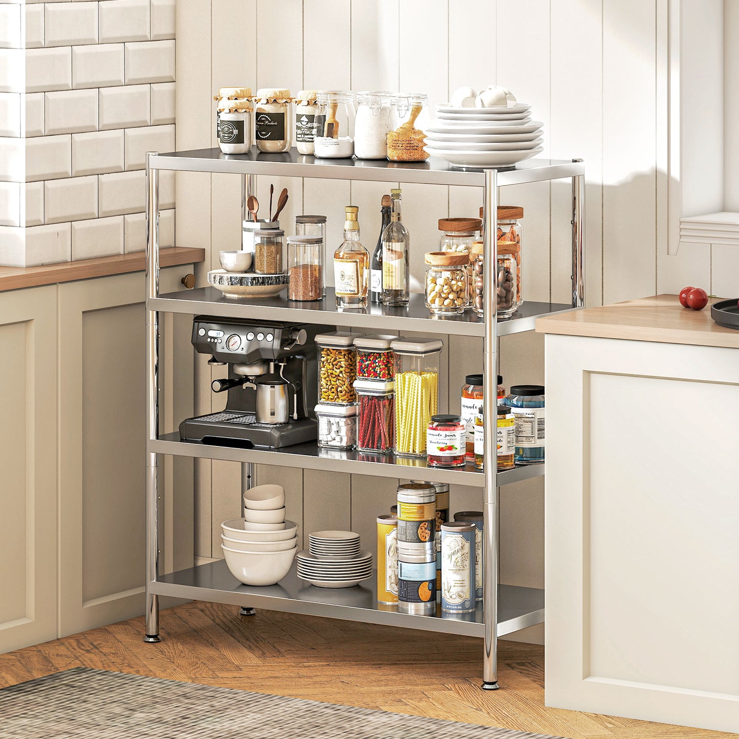 4-Tier Stainless Steel Bakers Rack, Microwave Stand for Small Spaces