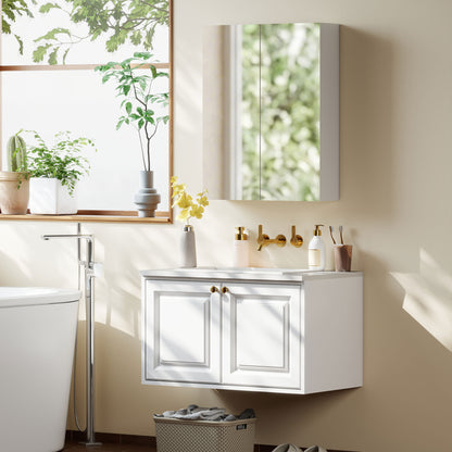 Wall Mounted Bathroom Mirror Storage Cabinet w/ Door Adjustable Shelf